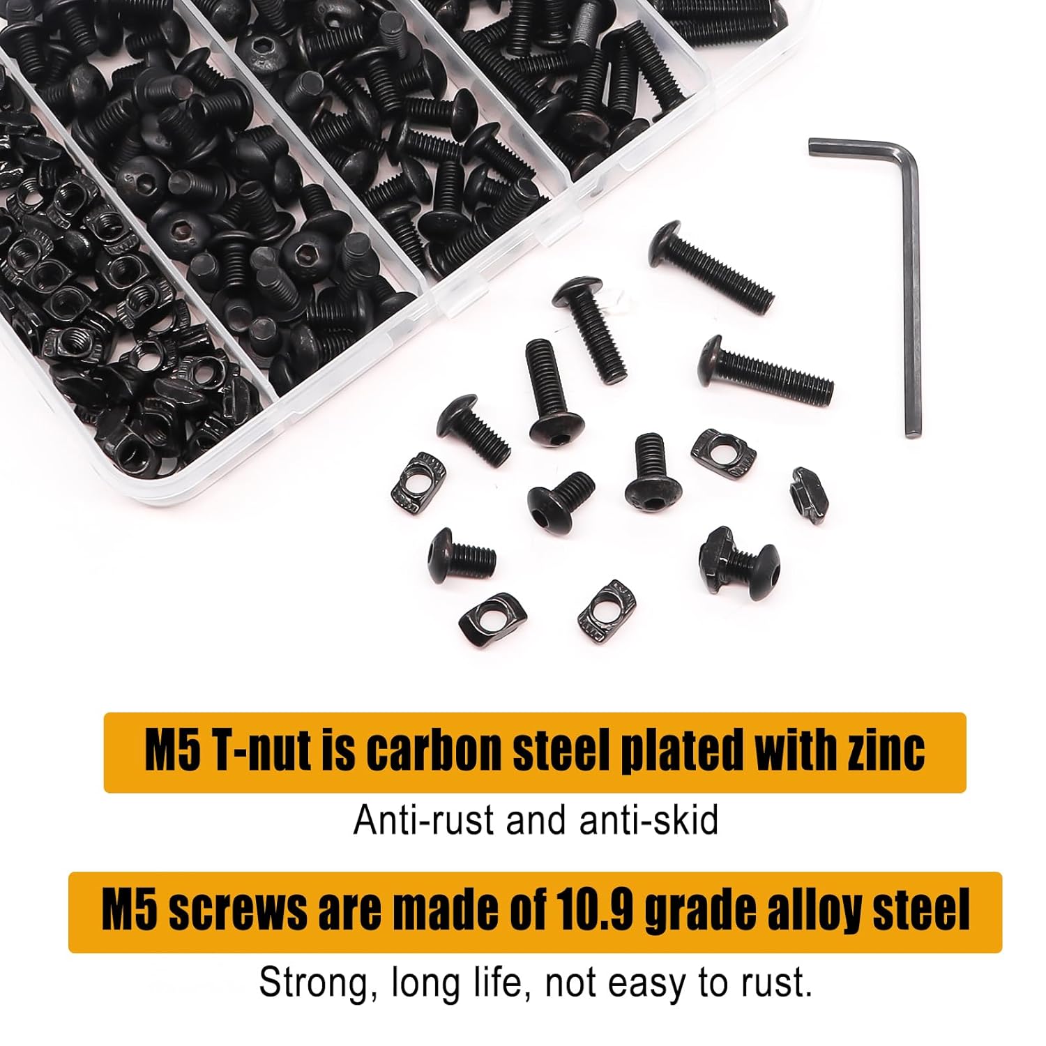 260PCS M5 T-Nuts Screws Assortment Kit,Compatible with Rail Mount,Replacement for M-Lok Nut Screw,M5 Nut and Bolt