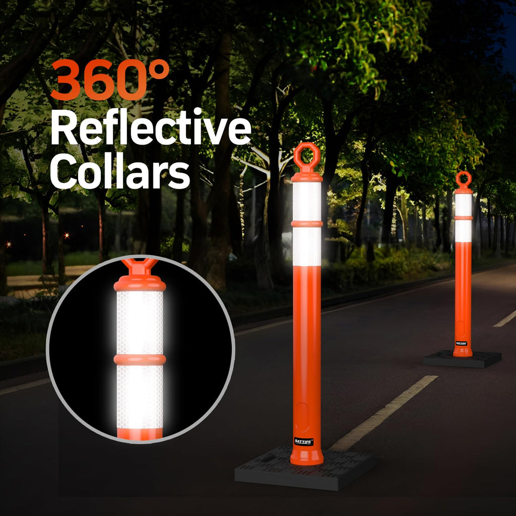 42 Inch Orange Traffic Cones Delineator Posts with Base 6 Pcs | 11.8" x 11.8" weighted base with reflective collars