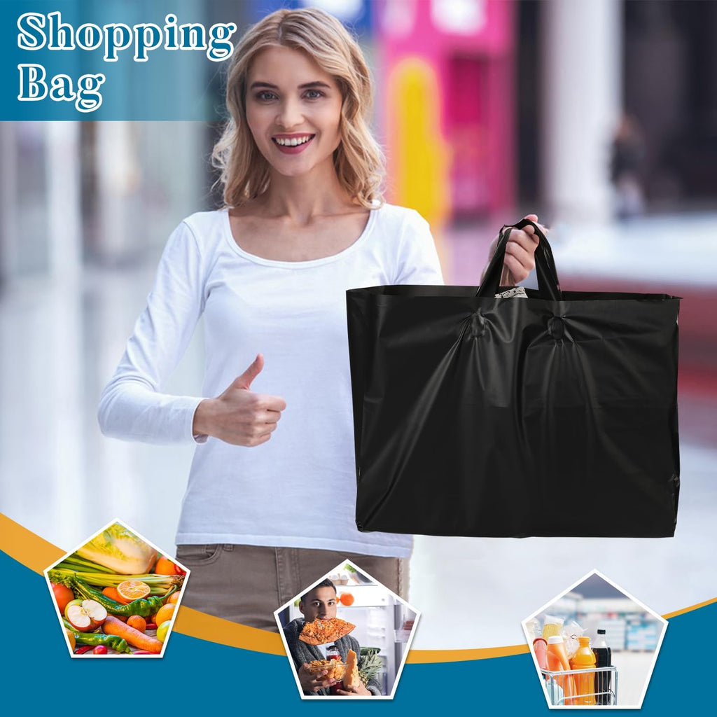 100P Large Plastic Gift Bags with Handles,16x6x12 Black Plastic Bags