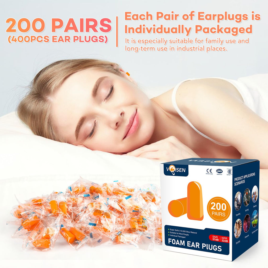 Foam Ear Plugs,200 Pairs Ear Plugs for Sleeping
