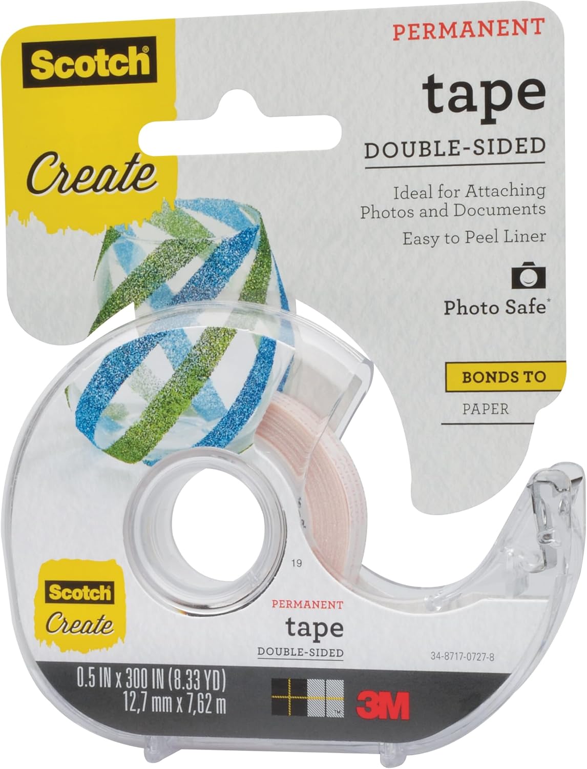Create Double Sided Tape for Scrapbooking, Crafts, and School Projects, 1/2 in x 300 in, 1 Roll