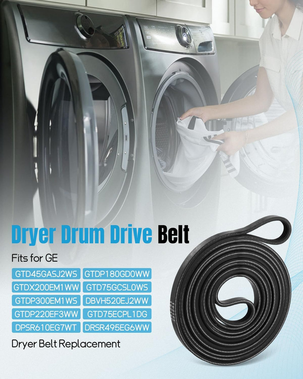 Dryer Drum Belt Fit for GE Dryer GTD65EBPL0DG GTD45GASJ2WS GTD45EASJ2WS GTDP220EF3WW GTD45EASJ3WS GTD48GASW0WB GTD58GBSV0WS GTD75GCSL0WS GTDX200EM1WW GTDP300EM1WS GTD75ECPL1DG