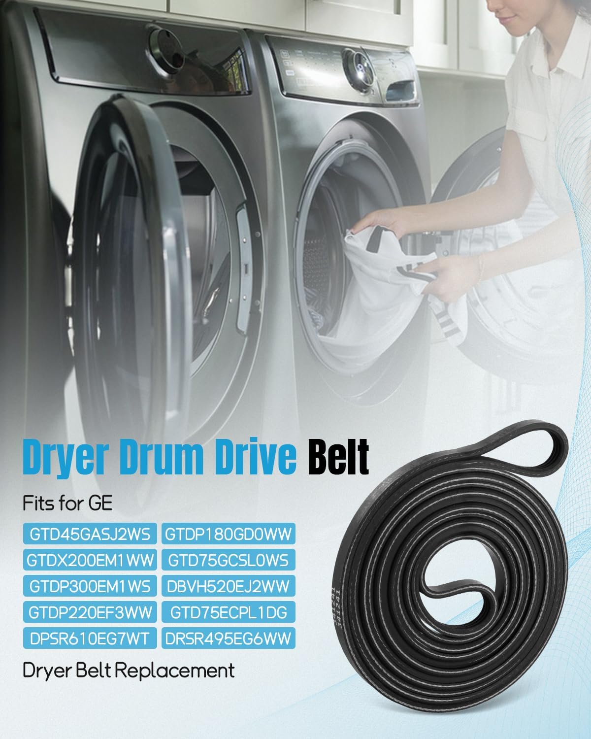 Dryer Drum Belt Fit for GE Dryer GTD65EBPL0DG GTD45GASJ2WS GTD45EASJ2WS GTDP220EF3WW GTD45EASJ3WS GTD48GASW0WB GTD58GBSV0WS GTD75GCSL0WS GTDX200EM1WW GTDP300EM1WS GTD75ECPL1DG