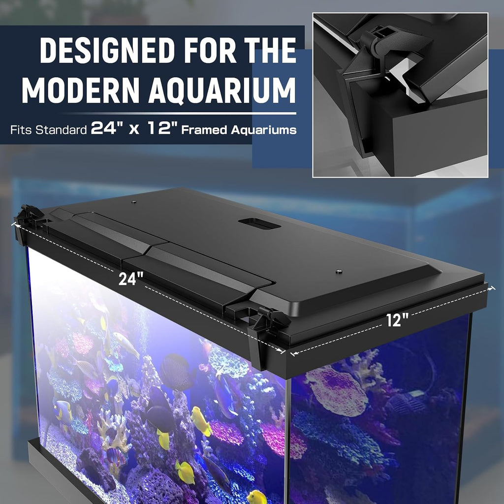LED Aquarium Hood, Colored Lights, Fits 24" Framed Aquariums, Black | Adjustable-Brightness Colored Light Tubes