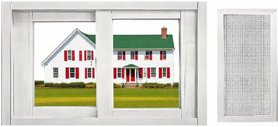 44x27in / 112x69cm Double Slide Vinyl Tempered Utility Window, Replacement Windows for Home, with Screen and Glass