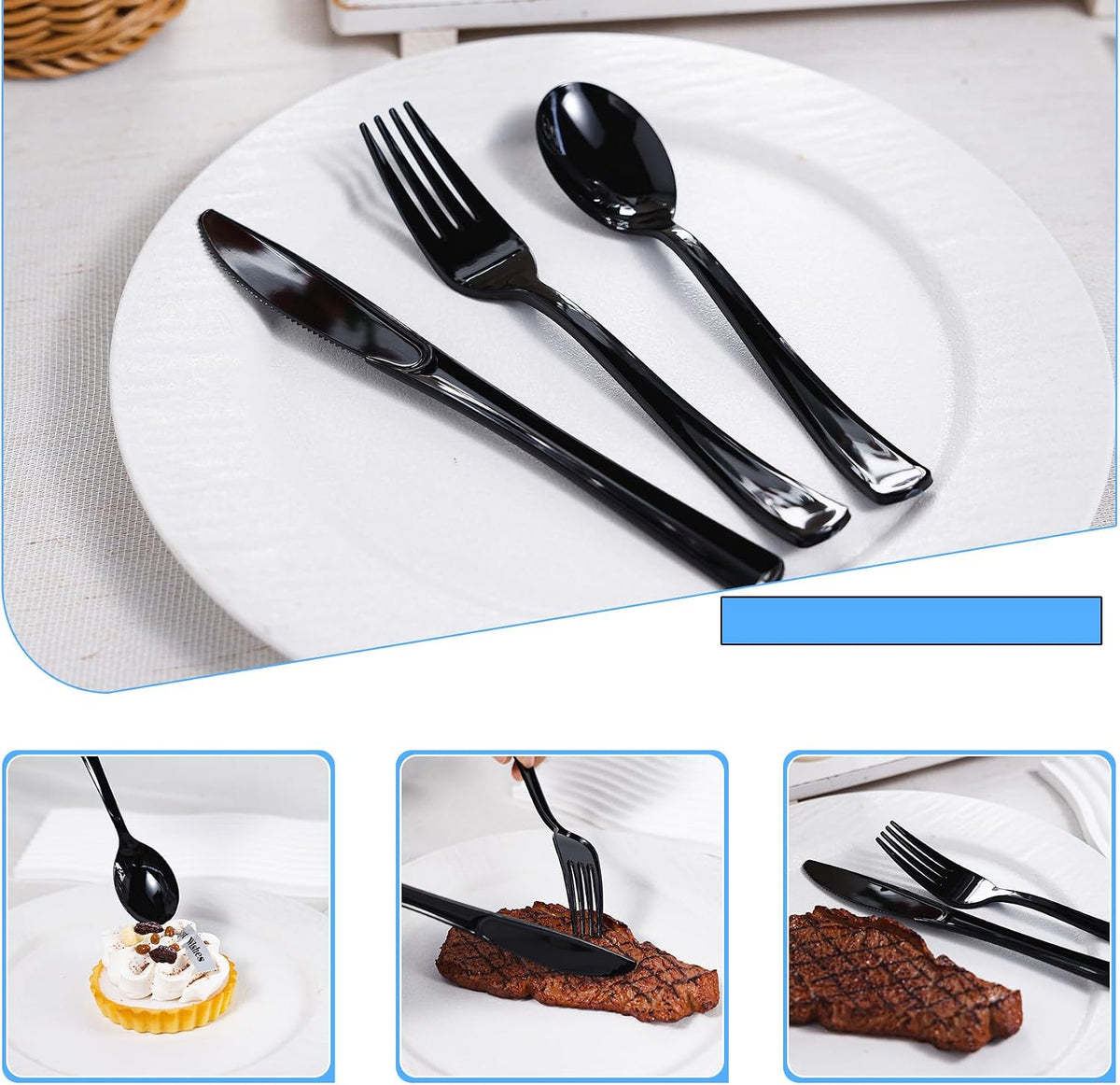 100 Count Black Plastic Silverware Set, Heavy Duty Disposable Cutlery