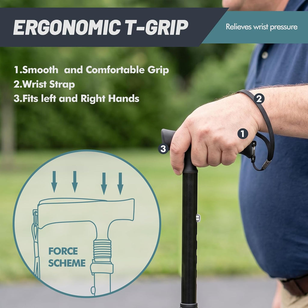G2 Walking Stick, Fold-up Walking Cane for Women and Men with Wrist Strap, Portable, Foldable, Collapsible