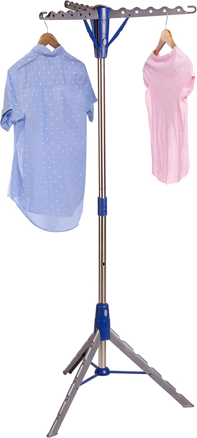 64-Inch Steel Tripod Clothes Drying Rack, Foldable Collapsible Laundry Stand with 3 Rotatable Arms, Holds 30 Hangers
