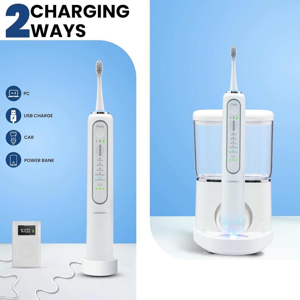Electric Toothbrush and Water Flosser - Water Flossers for Teeth Electric Cleaning Brush with 5 Replacement Brush