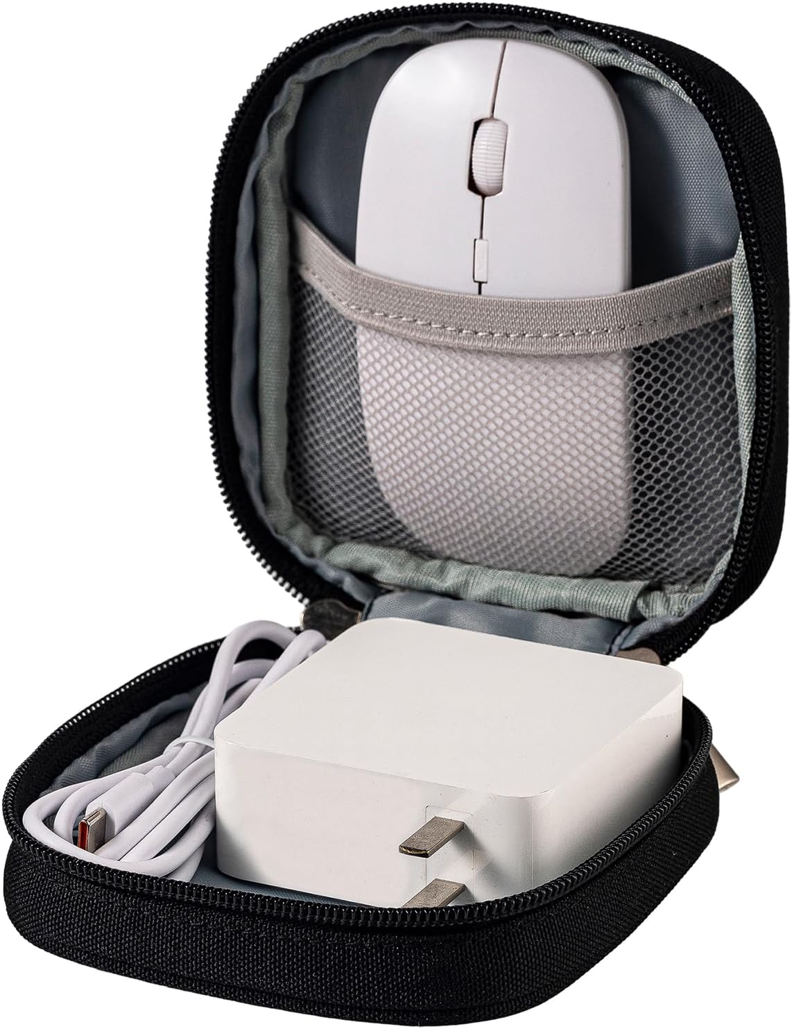 Small Tech Pouch Travel Organizer Bag for Charger,Cables,Power Bank Black | 4 inch mini carry storage case for