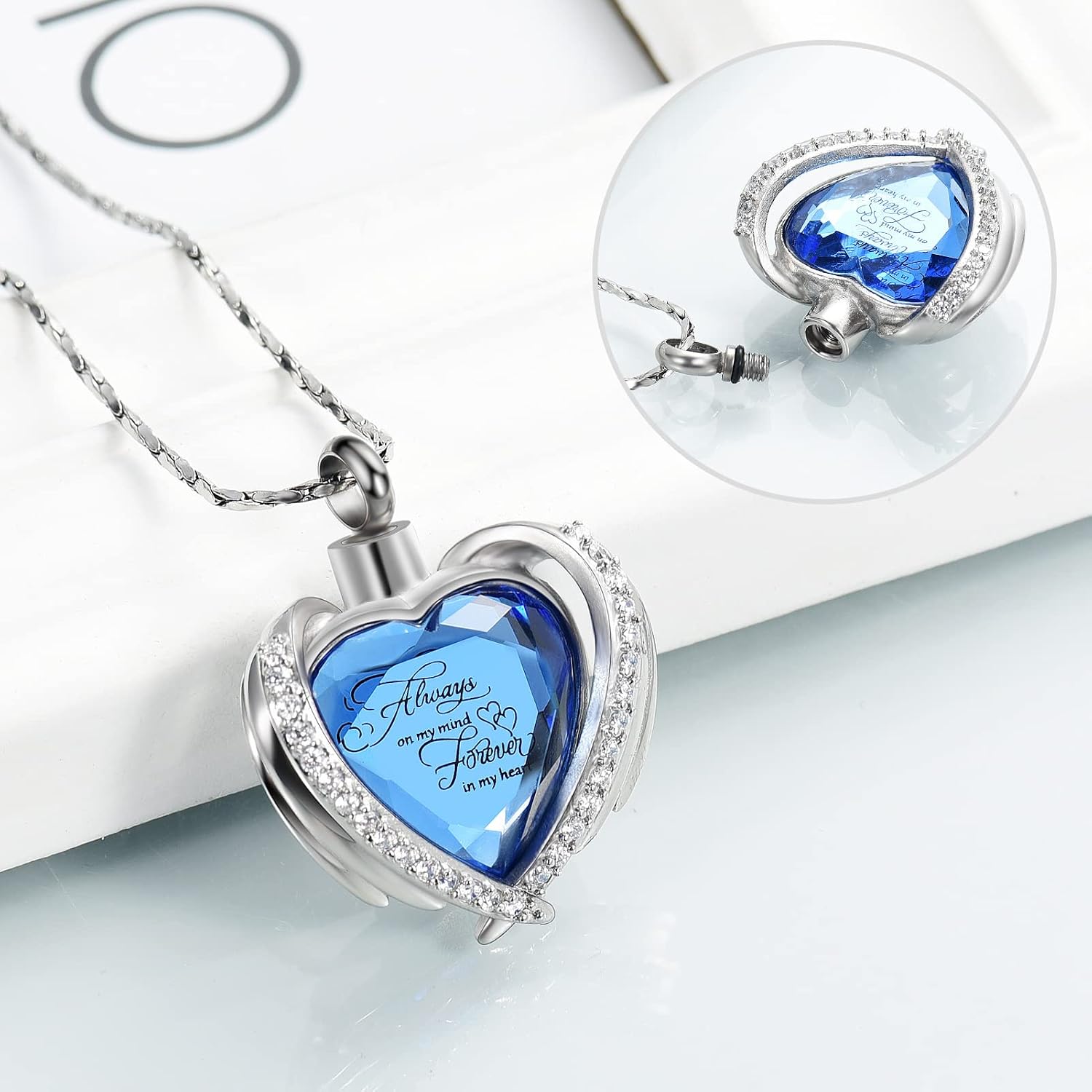 Cremation Jewelry for Ashes Pendant - Crystal Heart Urn Necklace with Mini Keepsake Urn Memorial Ash Jewelry