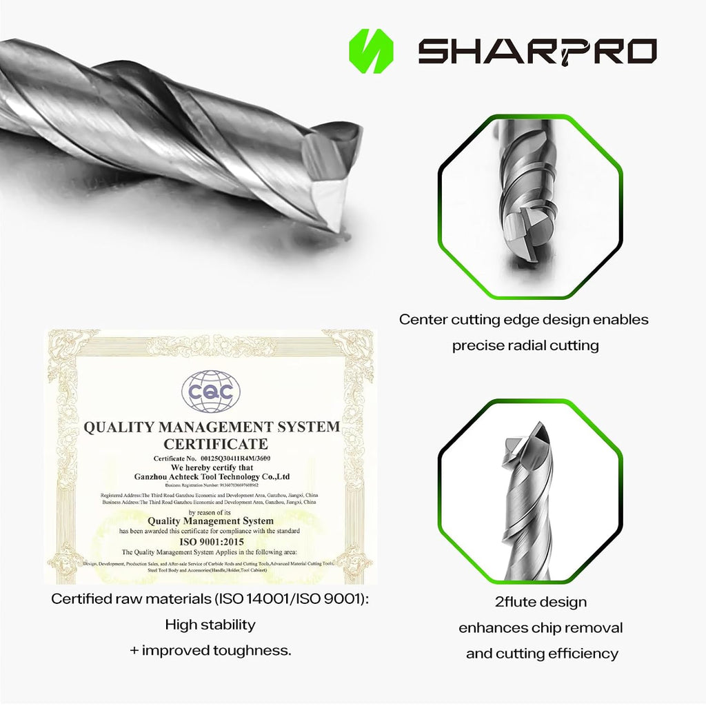 1/8'' Shank Carbide End Mills, 2 Flute Square End Mill Bits (5PCS)