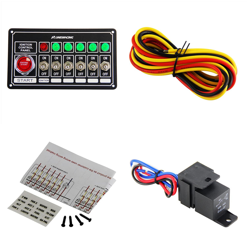 PKSABB Ignition Switch Panel Kit Engine Start 6 Switch Racing Car Ignition Switch Panel