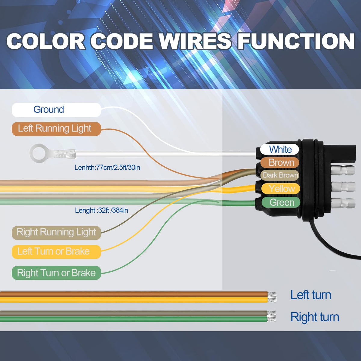 32FT Trailer Wiring Harness Kit, 4 Pin 5 Wire Trailer Wiring Harness