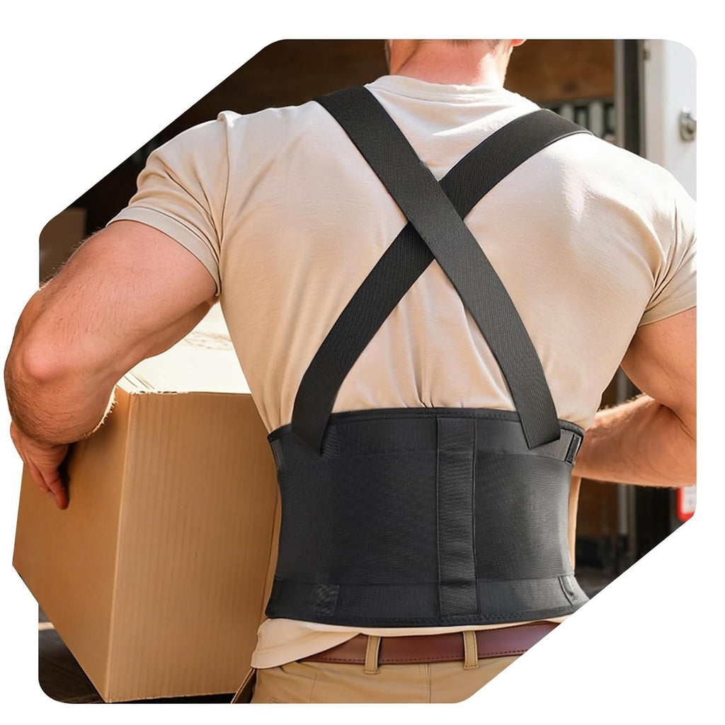 Medical-Grade Work Back Brace with Adjustable Shoulder Straps [Stronger Support & Breathable Mesh] Lower Back Support