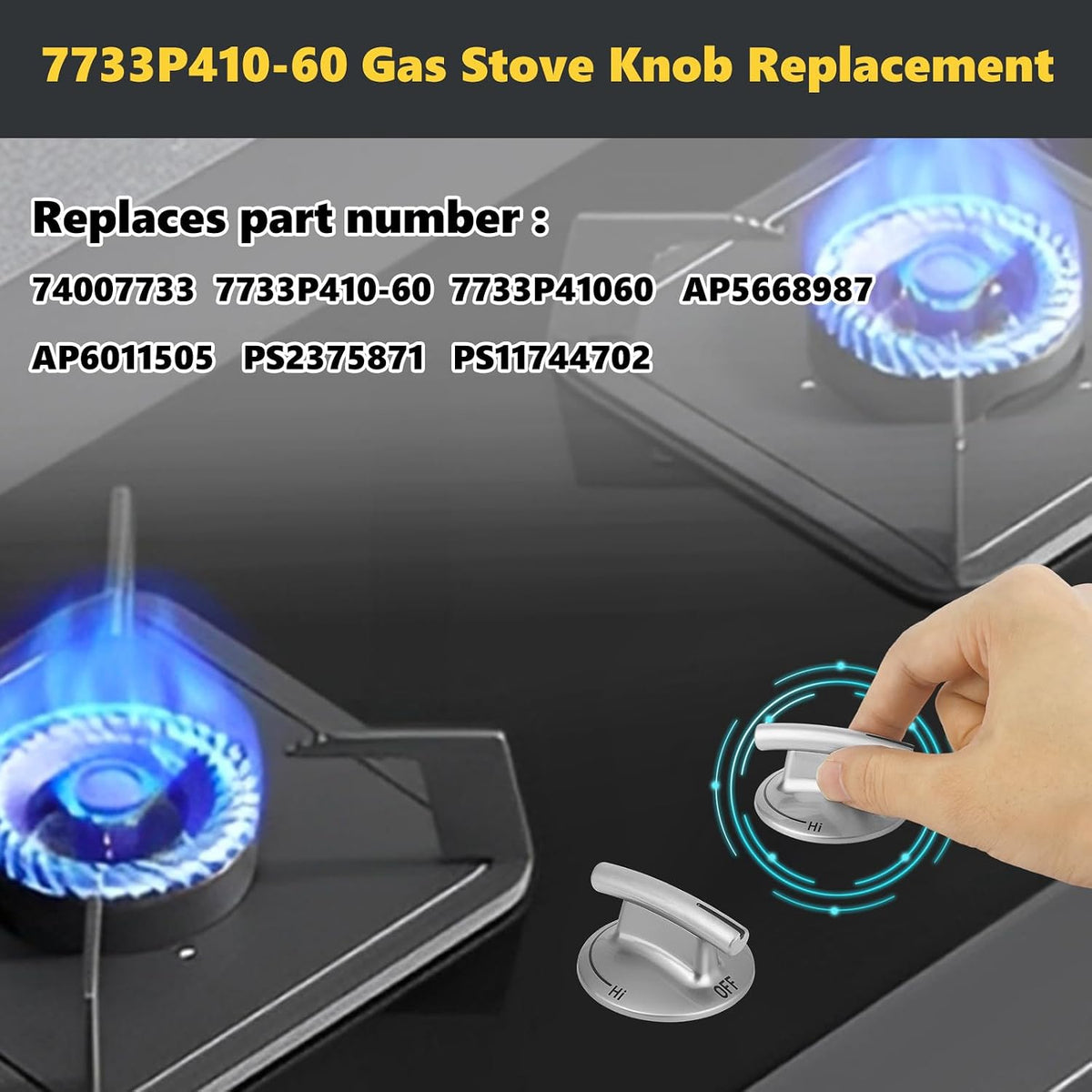 5PCS 7733P410-60 Surface Burner Knobs Replacement Compatible with Whirlpool