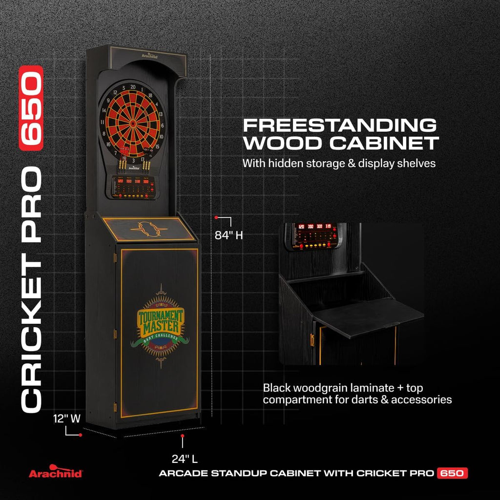 Cricket Pro 650 Standing Electronic Dartboard with 24 Games, 132 Variations, and 6 Soft-Tip Darts Included