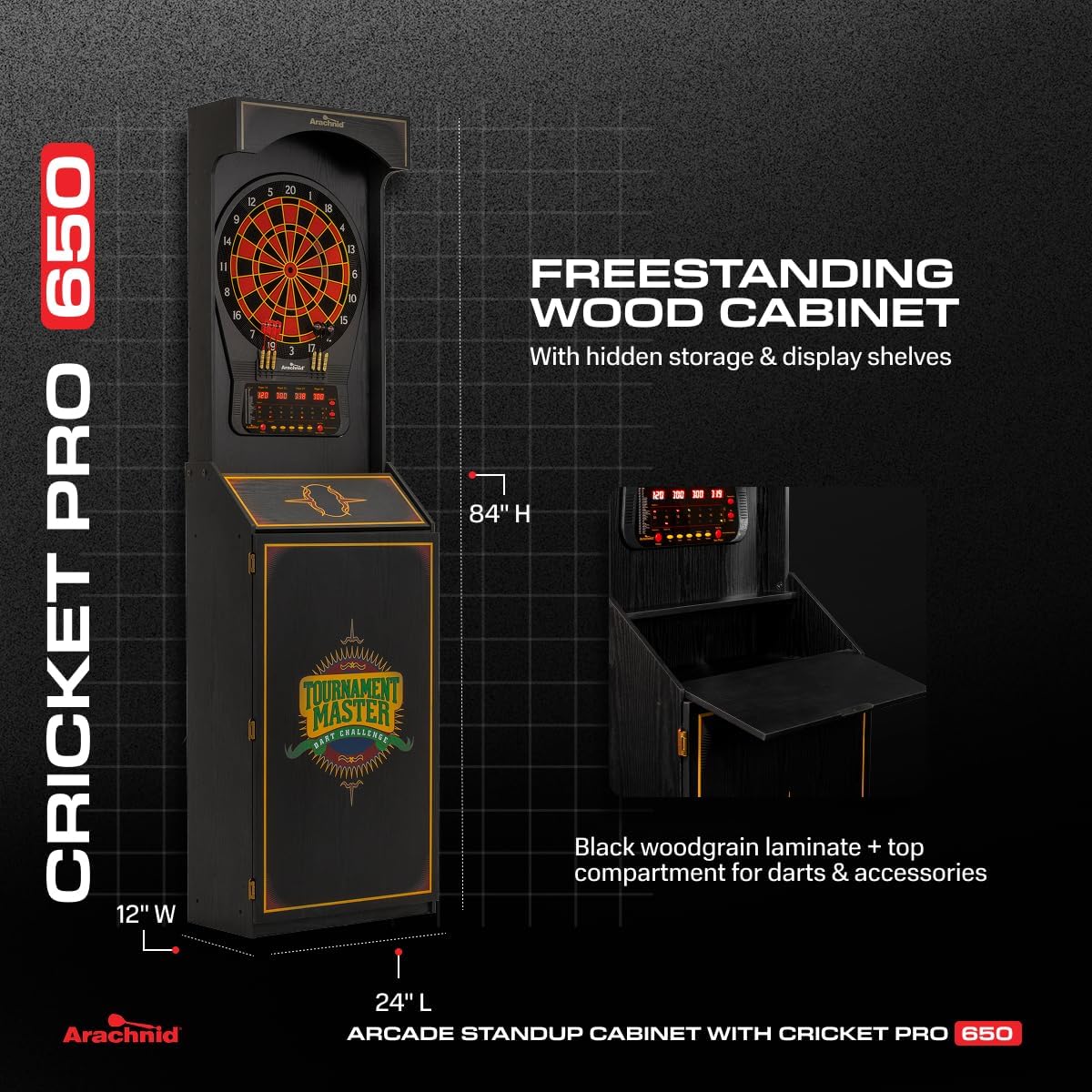 Cricket Pro 650 Standing Electronic Dartboard with 24 Games, 132 Variations, and 6 Soft-Tip Darts Included