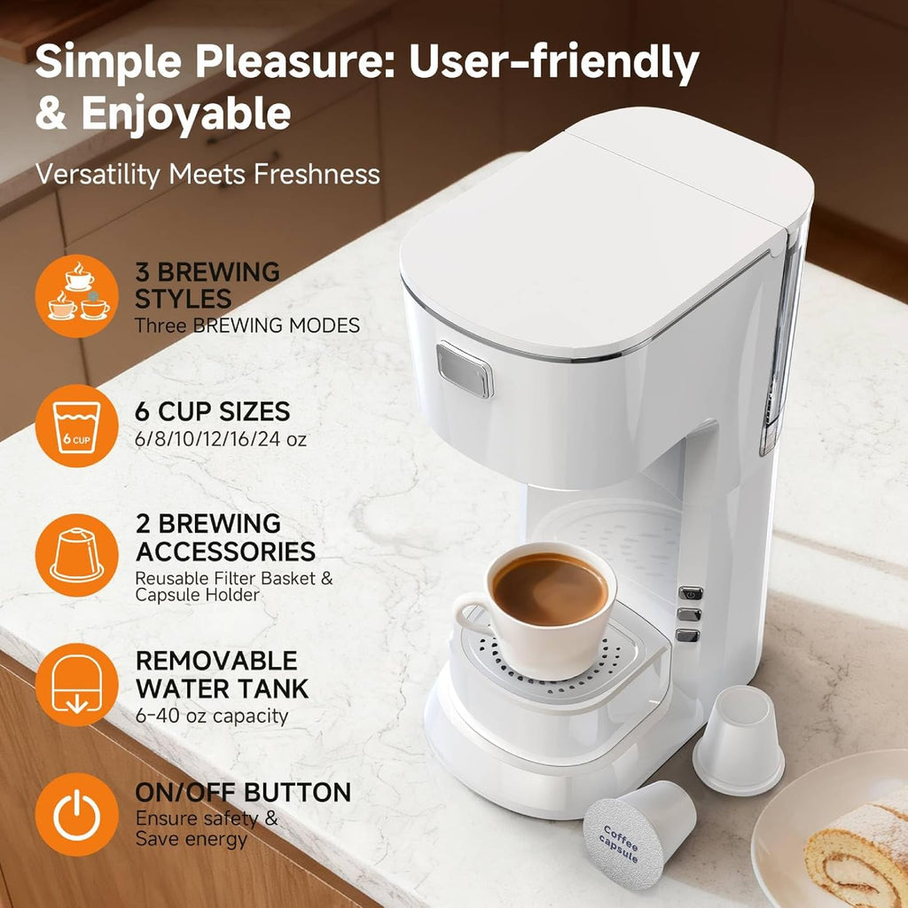 Single Serve Coffee Maker for K Pod, 2-in-1 Coffee Maker Single Serve & Ground Coffee Brewer, Quick Brew 6 to 14oz