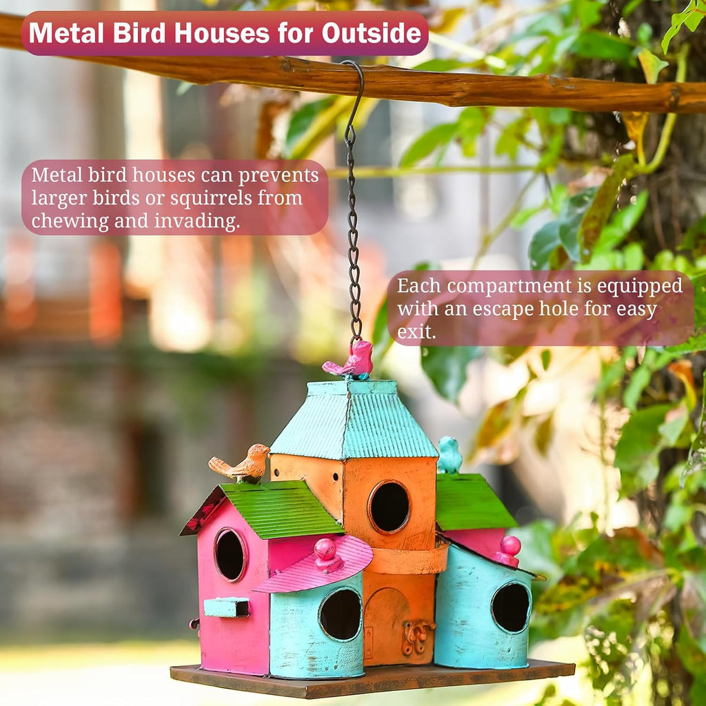 Colorful Metal Bird House for Outside, Hanging Birdhouse with 5-Compartment