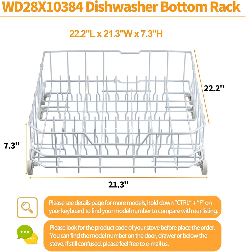 Upgraded WD28X10384 Dishwasher Lower Rack Replacement Parts for GE Dishwasher Parts Bottom Rack GLD5600V00BB GLD4560R00SS GE Dishwasher Rack Lower Dishrack Assembly Bottom Dish Rack 8 Rollers