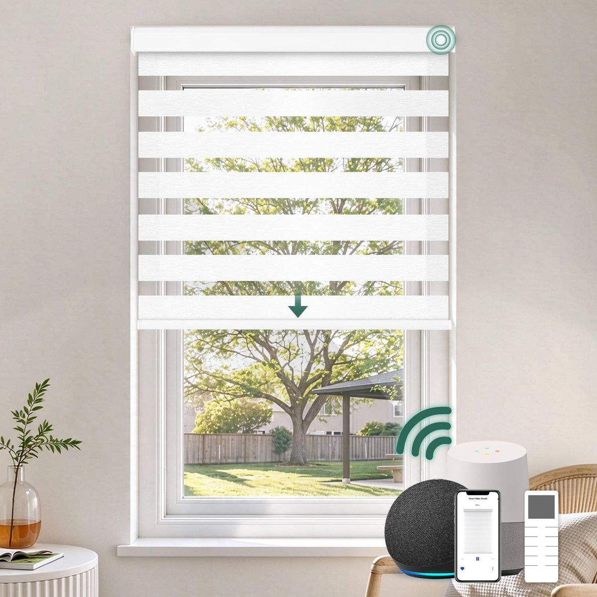 Motorized Zebra Blinds with Remote, Large Custom Size Smart Shades