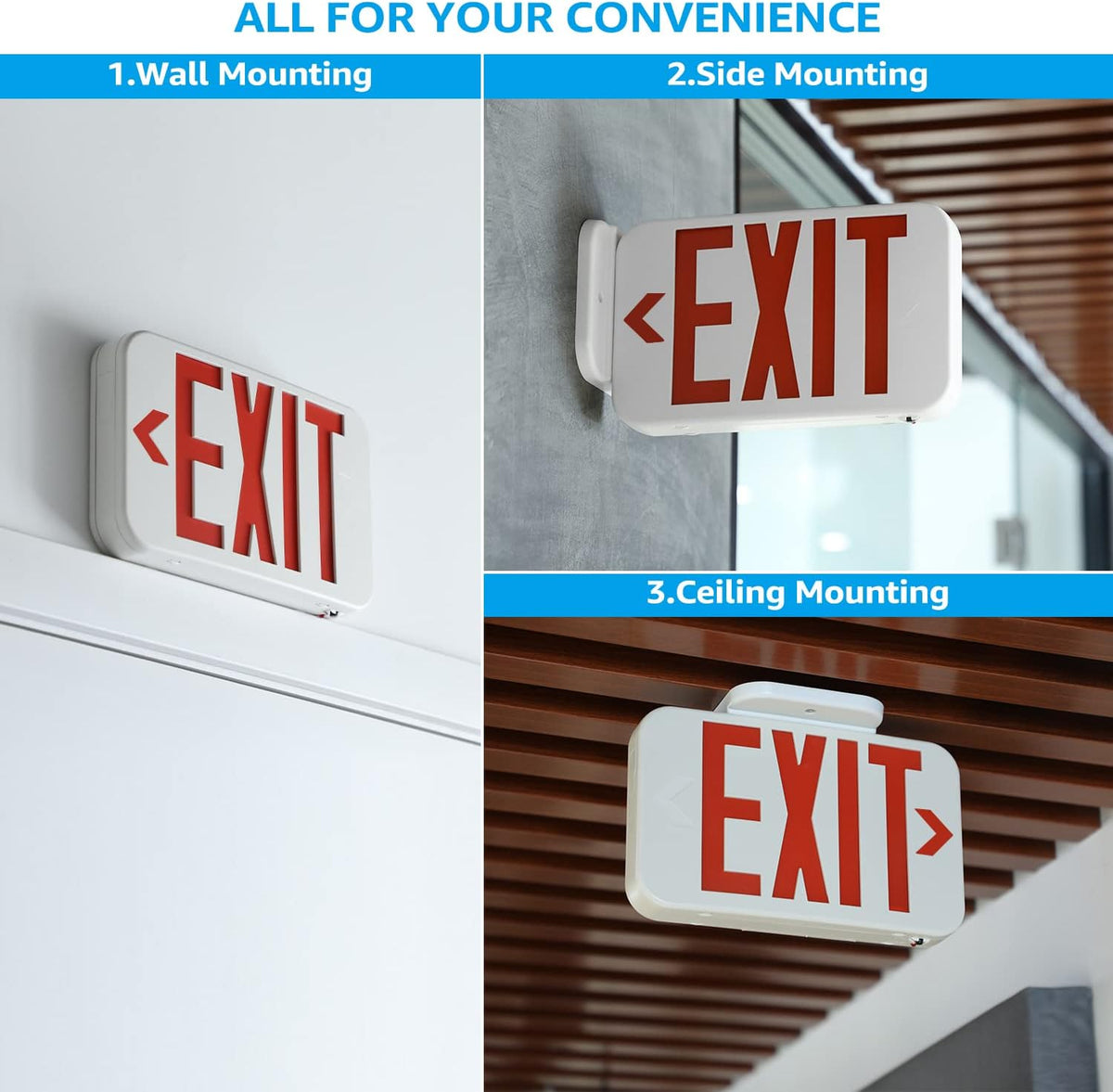 12-Pack Red Letter LED Exit Sign with Battery Backup, White