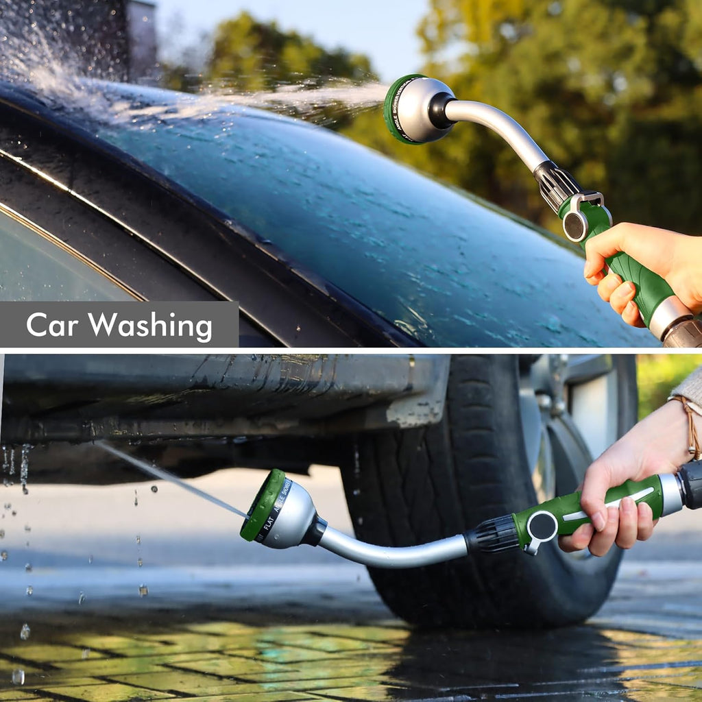 Watering Wand Heavy Duty, Metal Garden Hose Wand with 10 Spray Patterns, 15-Inch Long Hose Nozzle Sprayer with Thumb