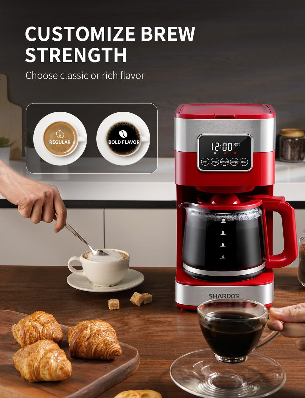 10-Cup Programmable Coffee Maker, Regular & Strong Brew Drip Coffee Machine for Home and Office, Auto Shut Off