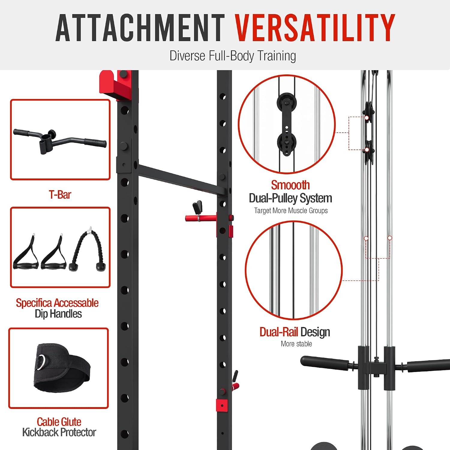 Power Rack, Multi-Function Squat Rack with LAT Pull Down, Power Cage with Pulley System, Strength Training Home Gym