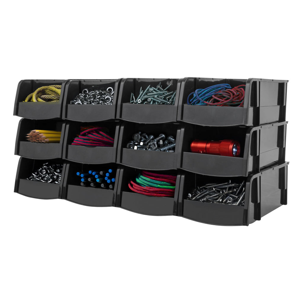 12-Pack, Small Stackable Storage Bins, Black
