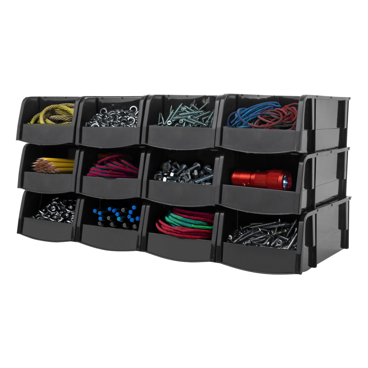 12-Pack, Small Stackable Storage Bins, Black