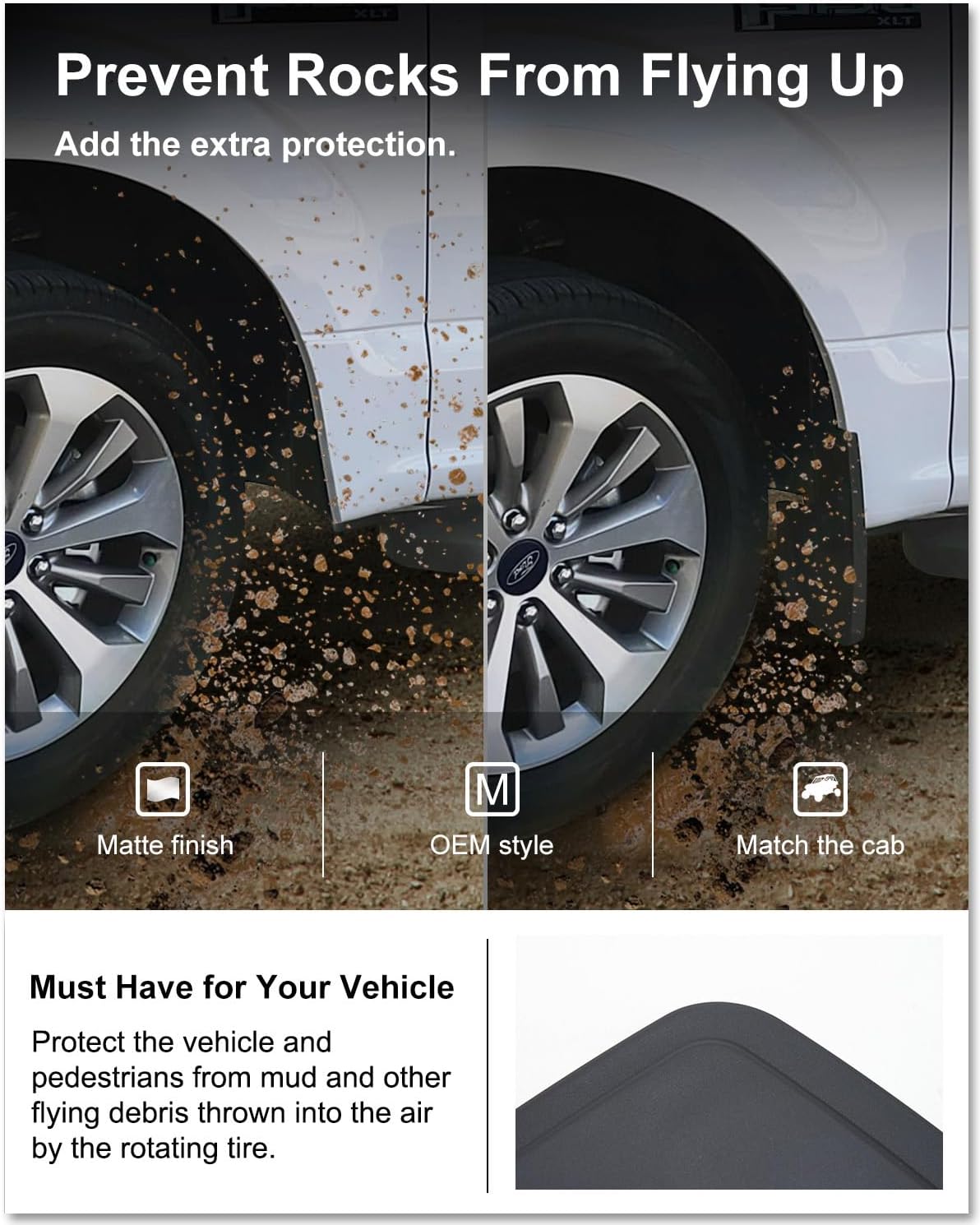 No Drill Mud Flaps for 2021-2026 Ford F-150 Without Fender | OEM Replacement # ML3Z-16A550-AA, ML3Z-16A550-BA, Heavy