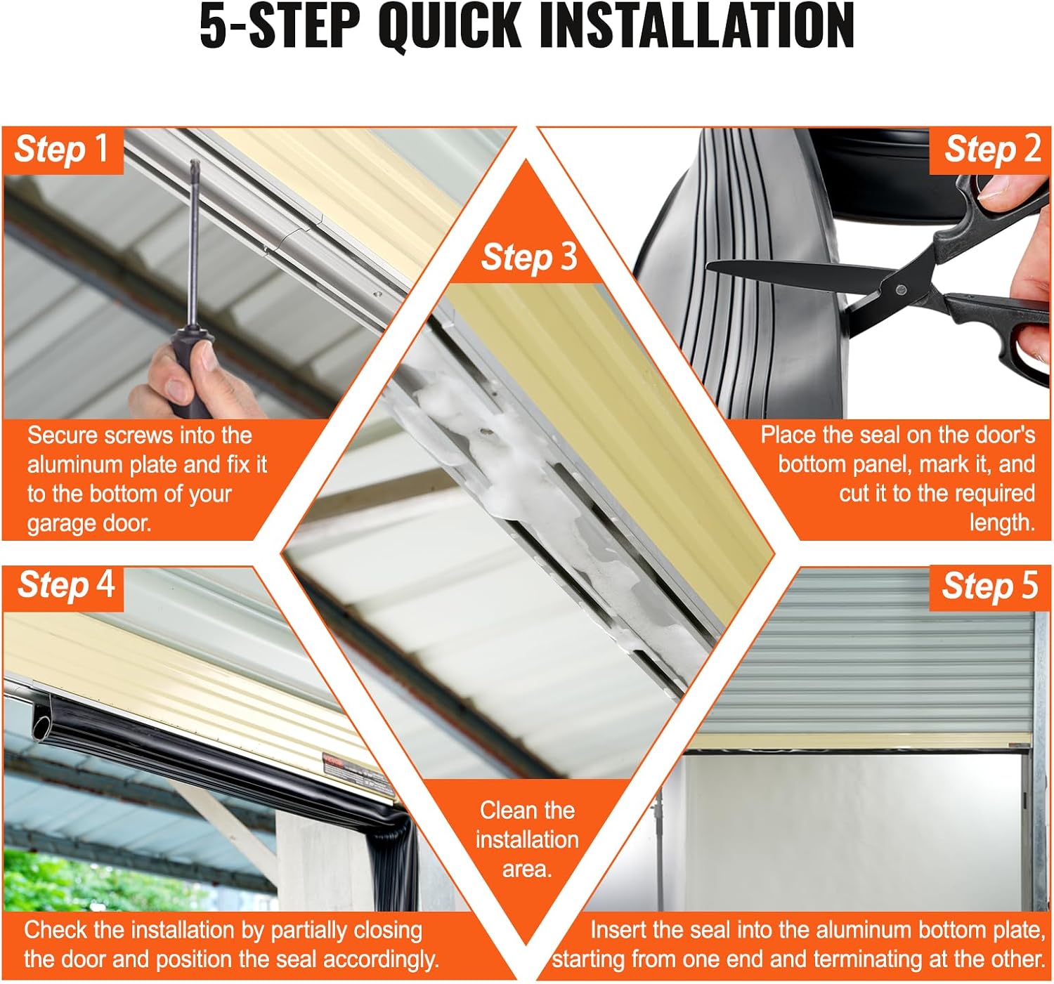 Garage Door Seals Bottom Rubber, U Shape +O Ring Combination Garage Door Weather Stripping with Pre-drilled Aluminum