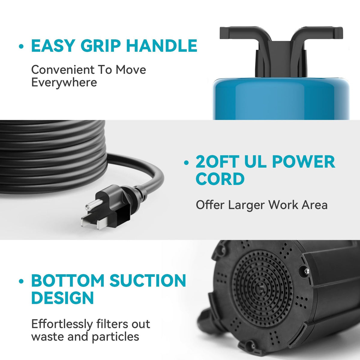 BOMGIE 1/2HP Sump Pump 1080GPH Submersible Water Pump with Float Switch