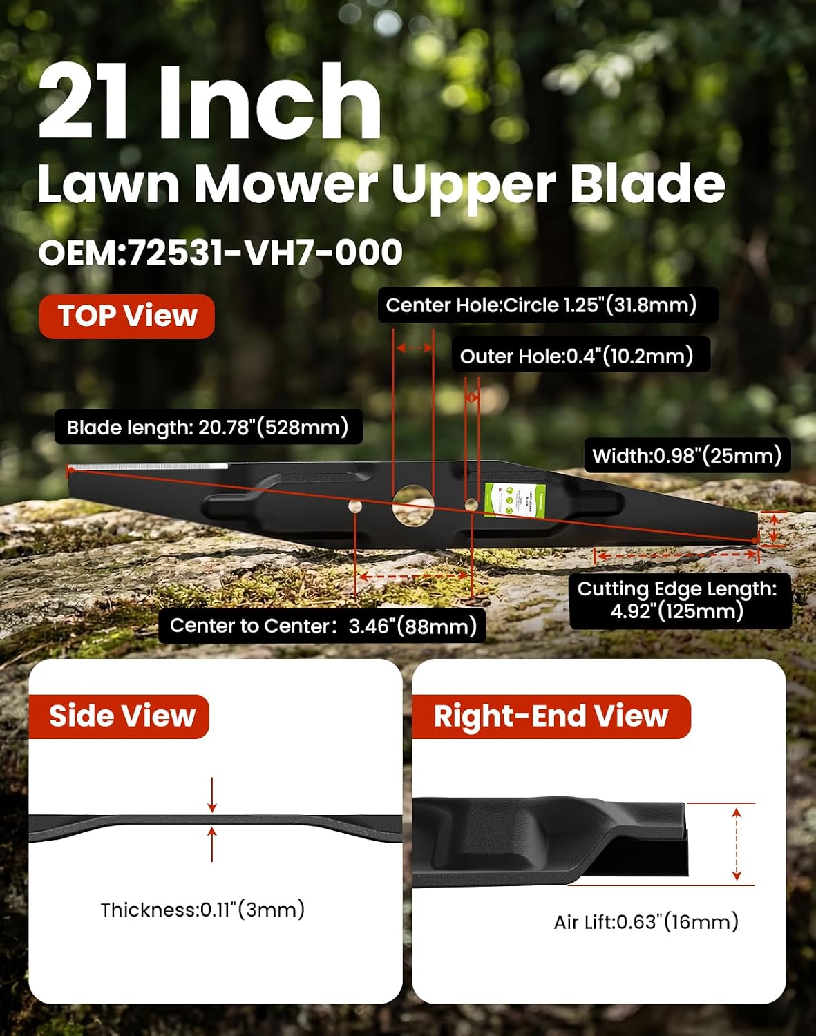 Lawn Mower Blades for Honda HRR216 HRR216K9 VKA VYA, HRX217, High Lift Mulching Blades for Walk Behind Mowers, 21" Twin Blade Set Replaces OEM no. 72531-VH7-000 & 72511-VH7-000 (Set of 2)