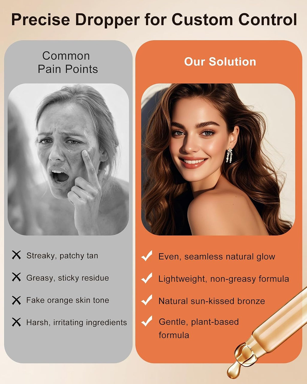 Sunless Tanning Drops for Face & Body, Plant Based Self Tanner Drops, Customizable Glow Bronzing Serum, Streak-Free