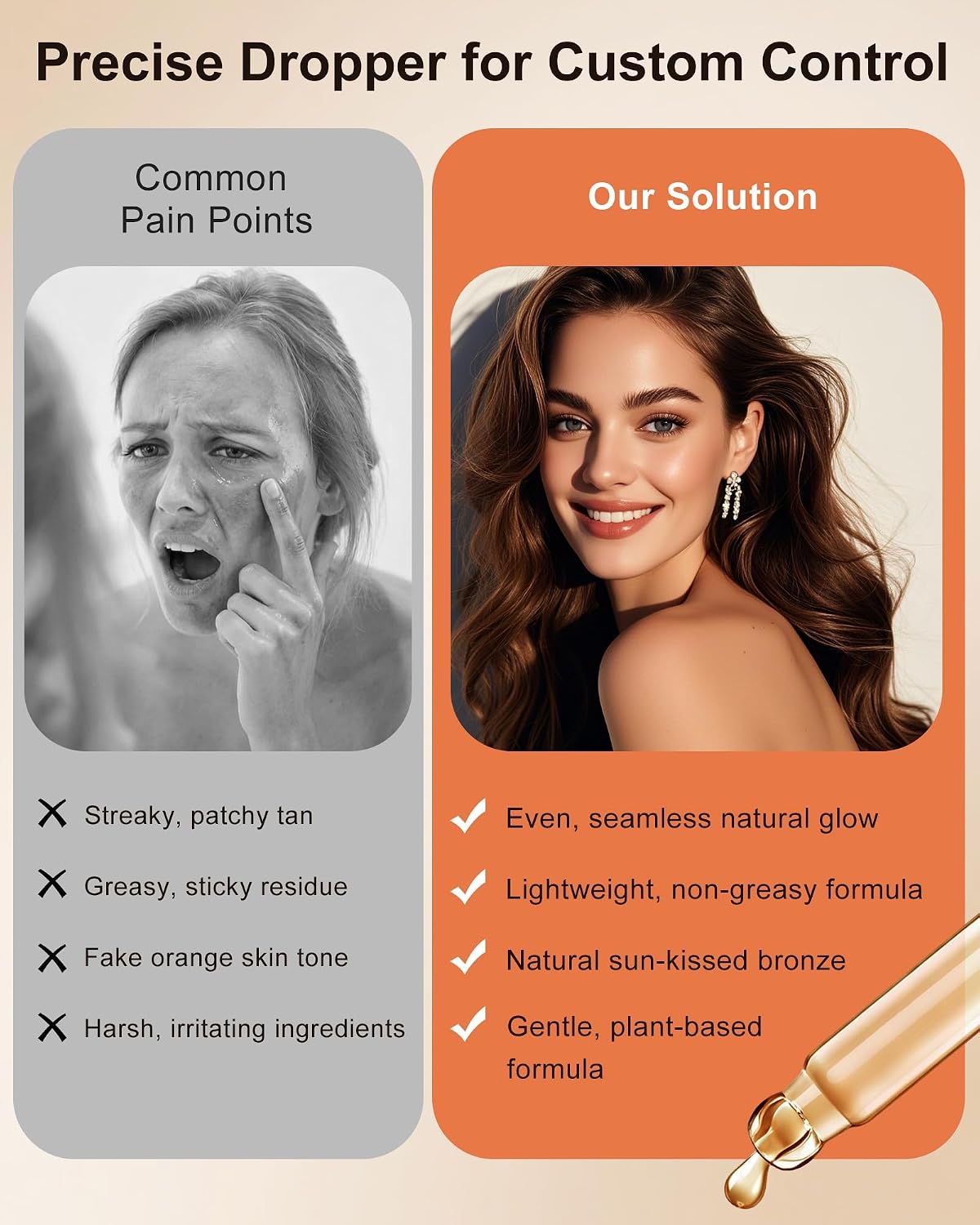 Sunless Tanning Drops for Face & Body, Plant Based Self Tanner Drops, Customizable Glow Bronzing Serum, Streak-Free