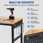 Workbench Adjustable 75' x 25', 29.5"-38.4" Heights Garage Worktable with Universal Wheels Power Outlet, Heavy-Duty