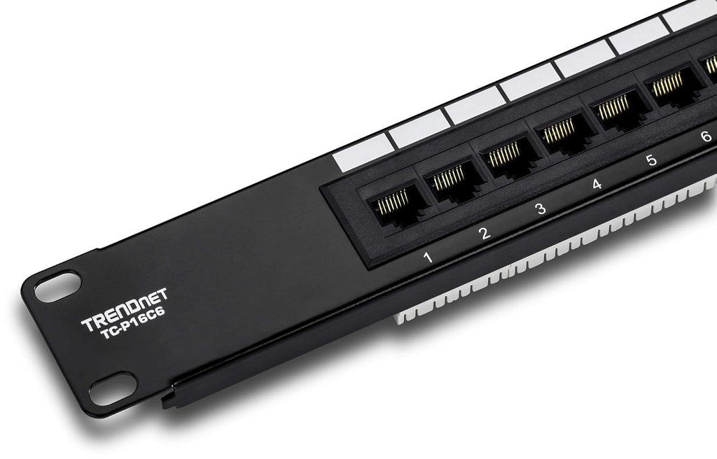 16-Port Cat6 Unshielded Patch Panel, TC-P16C6 | Rackmount, 1U 19", Cat3,Cat4,Cat5,Cat5e,Cat6 Compatible, 250Mhz