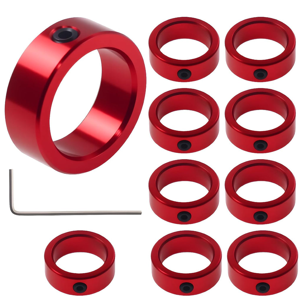 (10-Pack) 1/2" Bore Aluminum Solid Shaft Collars Red Anodized Coating with Set Screws, Durable Shaft Collars for Industrial Machinery, CNC, 3D Printer, Linear Motion