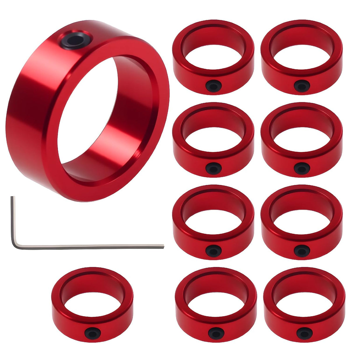 (10-Pack) 1/2" Bore Aluminum Solid Shaft Collars Red Anodized Coating with Set Screws, Durable Shaft Collars for Industrial Machinery, CNC, 3D Printer, Linear Motion