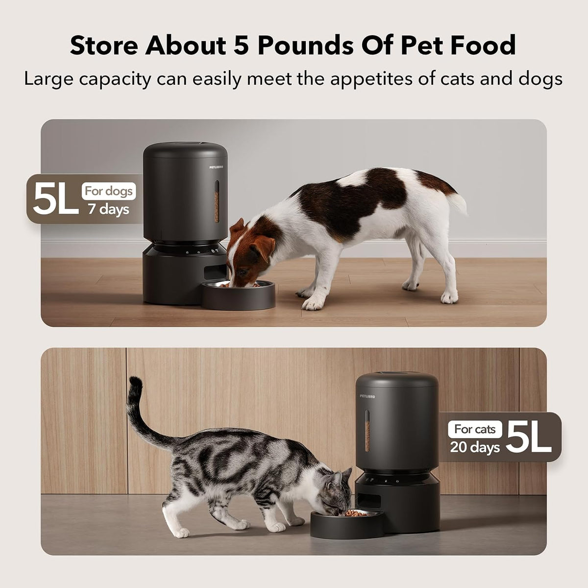 Automatic Cat Feeder, 5G WiFi Automatic Dog Food Dispenser with Freshness Preservation, 5L Timed Pet Feeder with Low