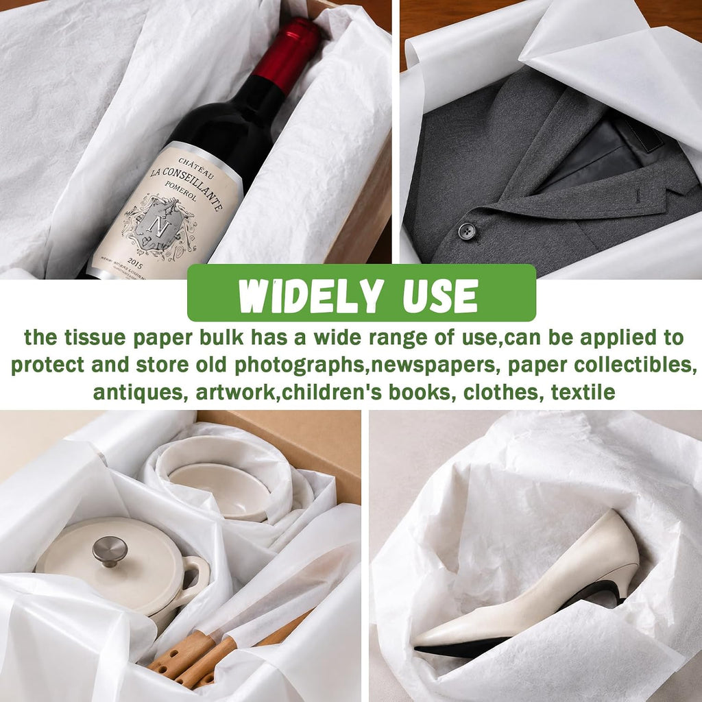 Acid Free Tissue Paper for Storage, 300 Sheets 24 x 33 in Bulk Large White Tissue Paper, Archival Packing Paper for
