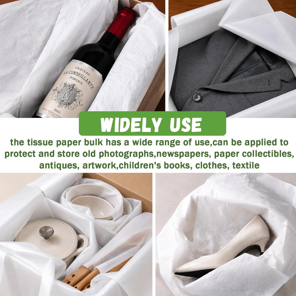 Acid Free Tissue Paper for Storage, 300 Sheets 24 x 33 in Bulk Large White Tissue Paper, Archival Packing Paper for