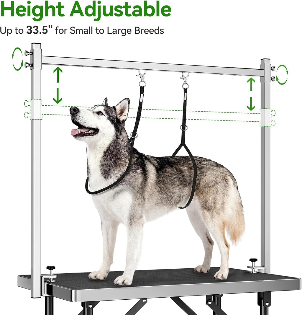 Dog Grooming Table with Arm, 35.5" L×23.6" W x 30" H Foldable Heavy Duty Pet Grooming Station with Adjustable 33.5"