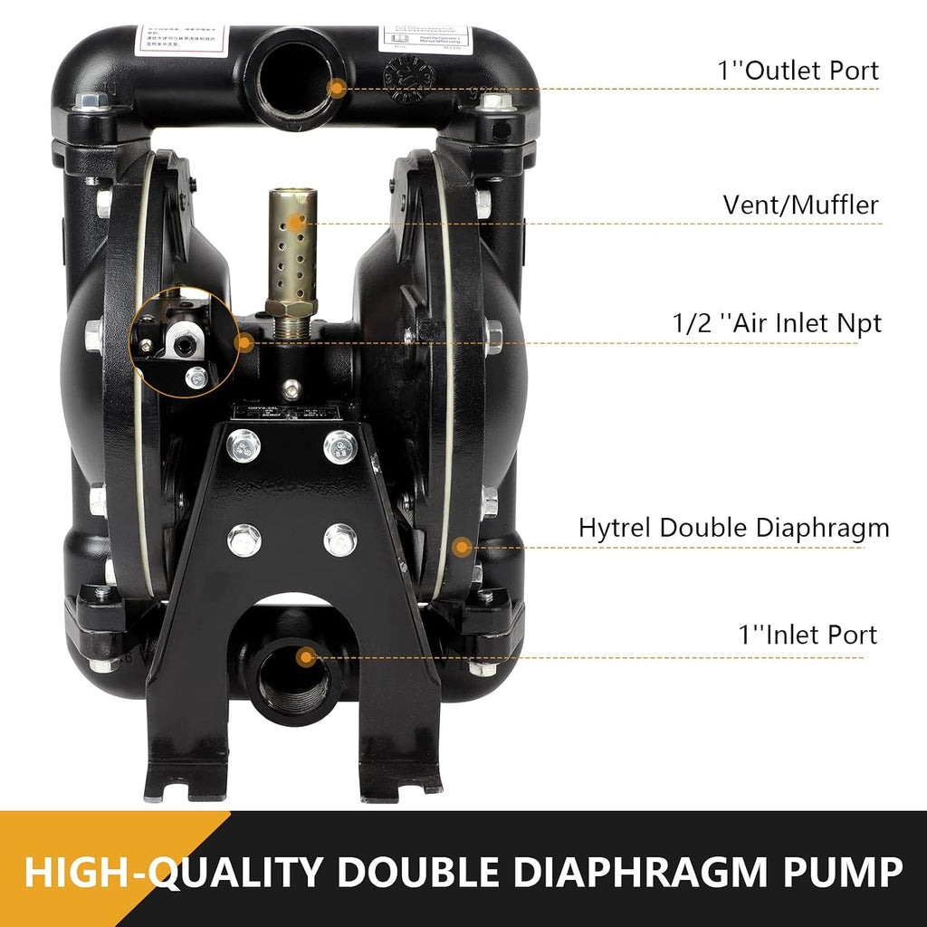 Air Operated Double Diaphragm Pump 1 IN Outlet 35 GPM Pneumatic Transfer