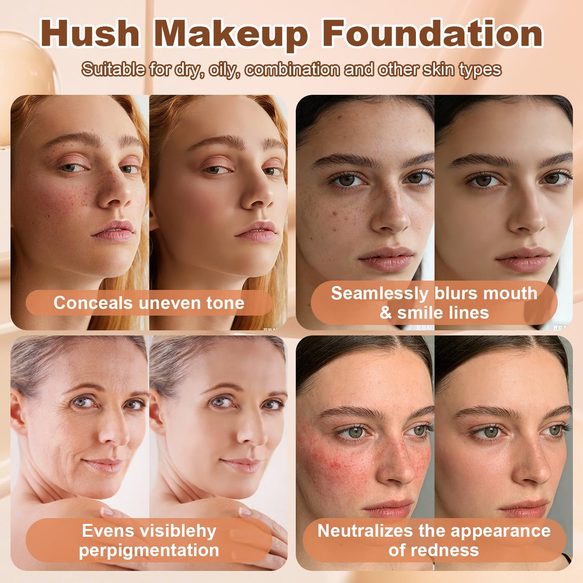 Natural Glow - Ideal for Light/Medium Complexions, Mushroom Head Air Cushion CC Cream - BB Cream Foundation for Older