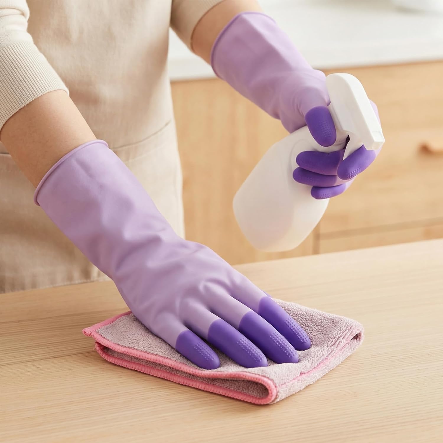 Natural latex Cleaning Gloves, 3 pairs of reusable kitchen gloves, ideal for dishwashing and household cleaning