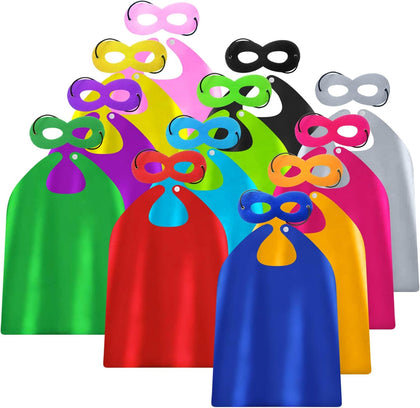 Kids Superhero Capes and Masks 12 Sets - Birthday Party Super Hero Capes for Children